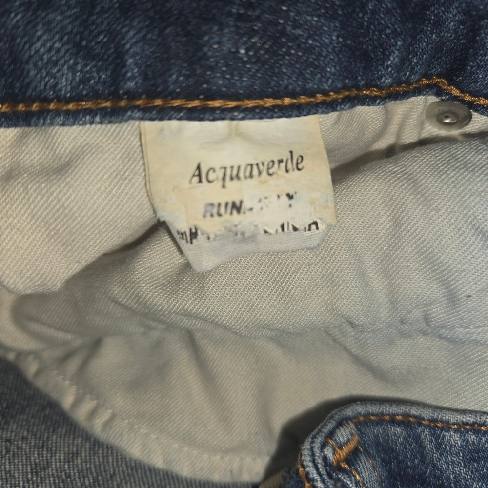 Acquaverde Blue Flare Leg Denim Jeans Snap Button Hem Medium Wash Bell bottom - Picture 12 of 16